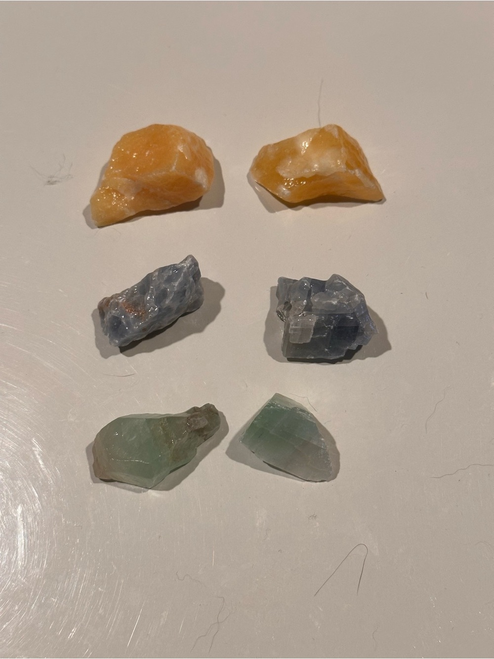 Natural Calcite Crystal Set of Yellow, Blue, and Green Calcite Raw Stones